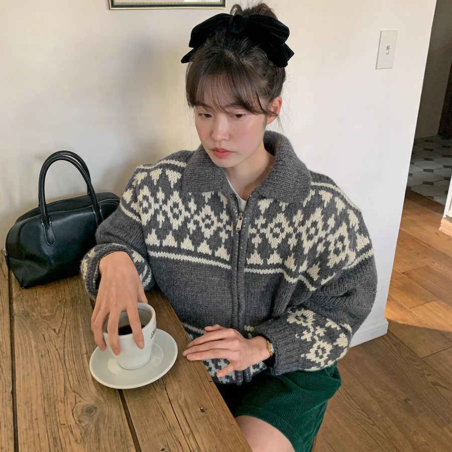 Autumn and Winter New Casual Retro Style Contrasting Color Jacquard Zipper Sweater Thick Coat for Women
Autumn and Winter New Casual Retro Style Contrasting Color Jacquard Zipper Sweater Thick Coat for Women