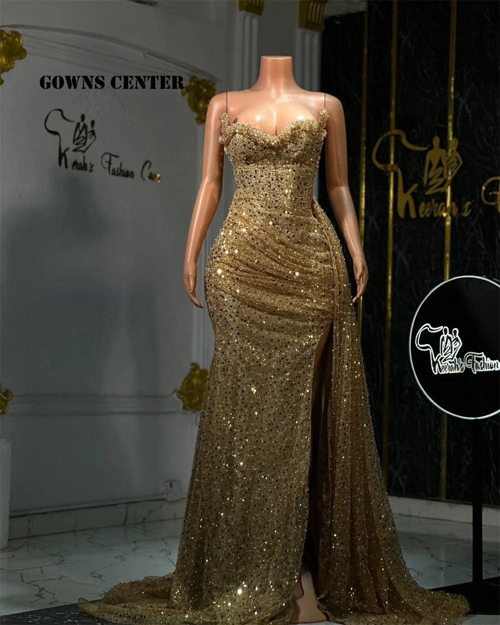 Elegant Gold Mermaid Evening Dresses Beading Diamonds Pearl Wedding Reception Gown Birthday Dress Vestidos De Noche Customized
Elegant Gold Mermaid Evening Dresses Beading Diamonds Pearl Wedding Reception Gown Birthday Dress Vestidos De Noche Customized