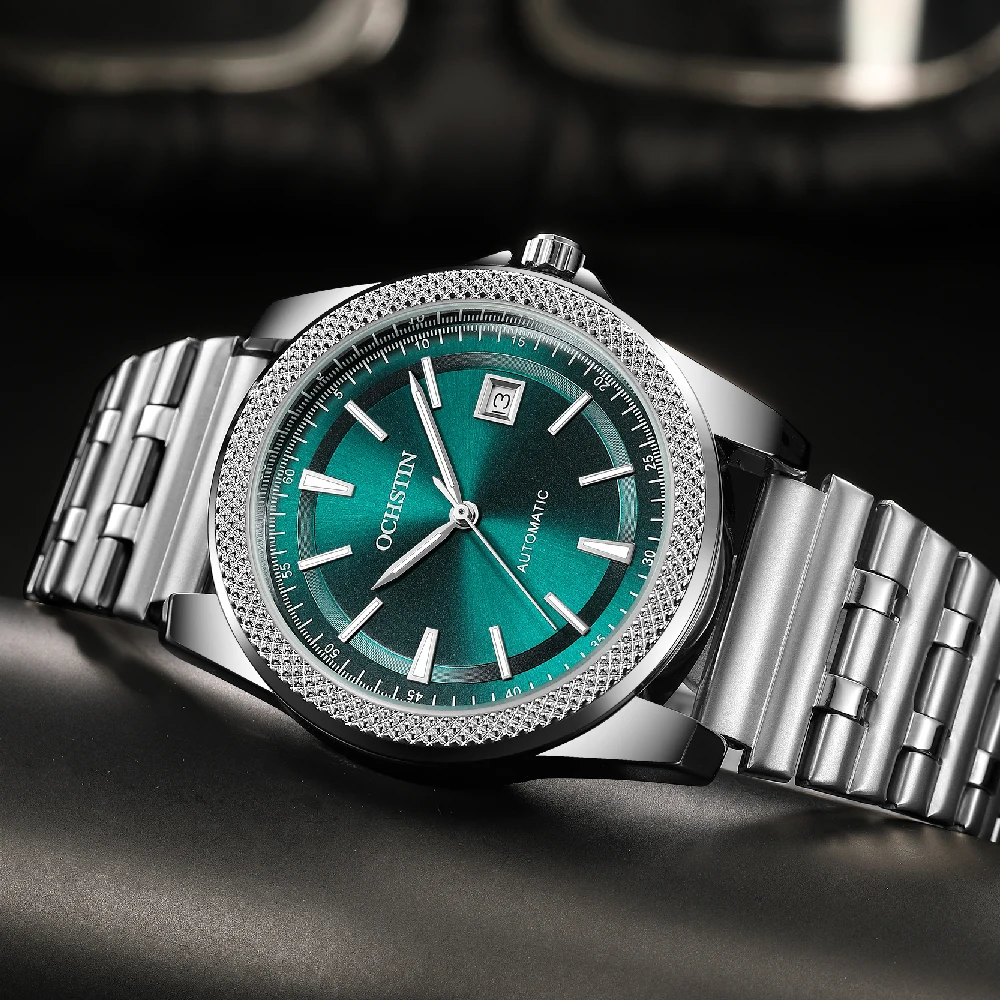Автоматические механические мужские деловые часы OCHSTIN с люминесцентным циферблатом, элегантным гильошированным безелем, мужские наручные часы с ремешком из нержавеющей стали
Автоматические механические мужские деловые часы OCHSTIN с люминесцентным циферблатом, элегантным гильошированным безелем, мужские наручные часы с ремешком из нержавеющей стали