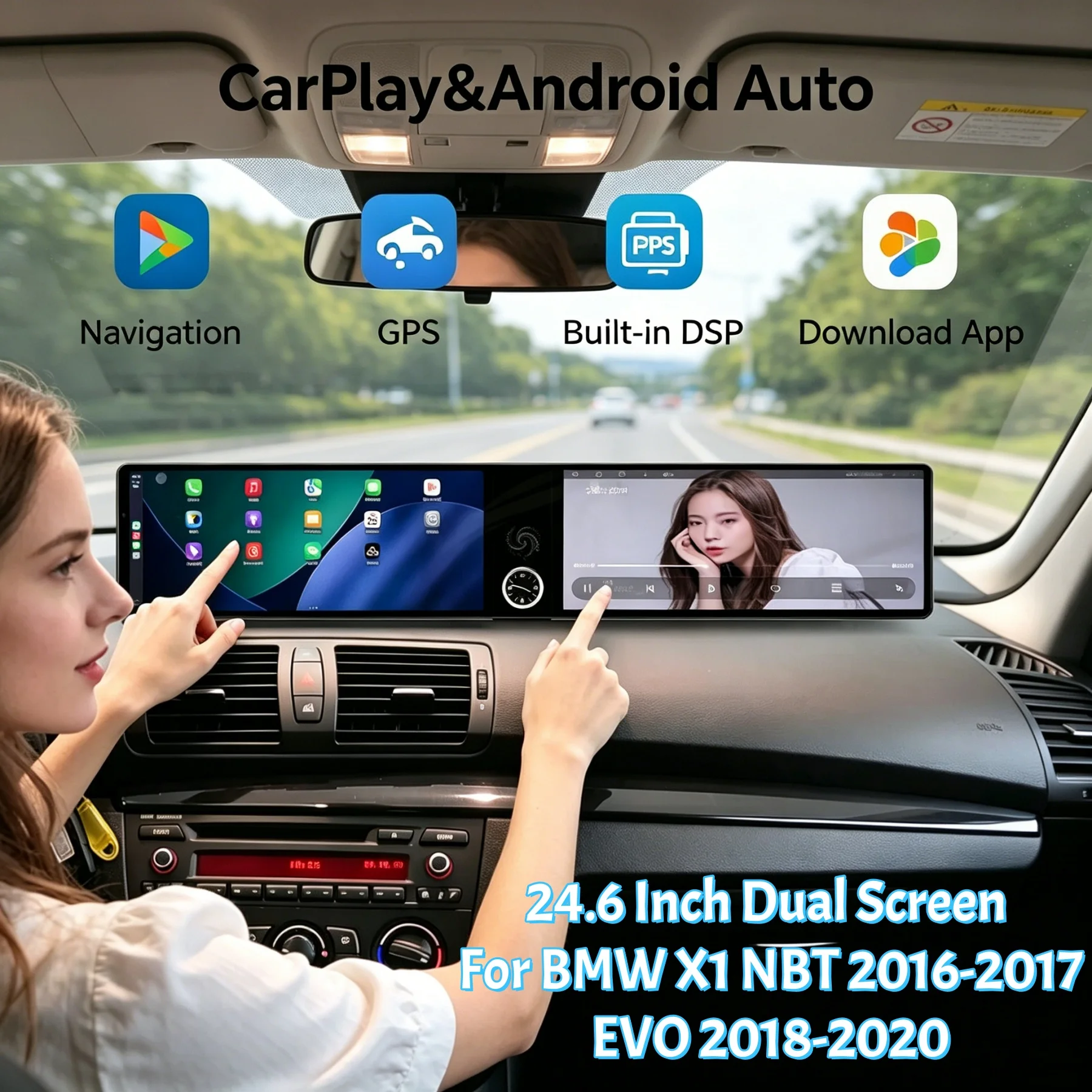 24.6INCH Dual Screen Android Car Radio Carplay For BMW X1 NBT 2016-2017/EVO 2018-2020 Multimedia Player GPS Navigation Head Unit
24.6INCH Dual Screen Android Car Radio Carplay For BMW X1 NBT 2016-2017/EVO 2018-2020 Multimedia Player GPS Navigation Head Unit
