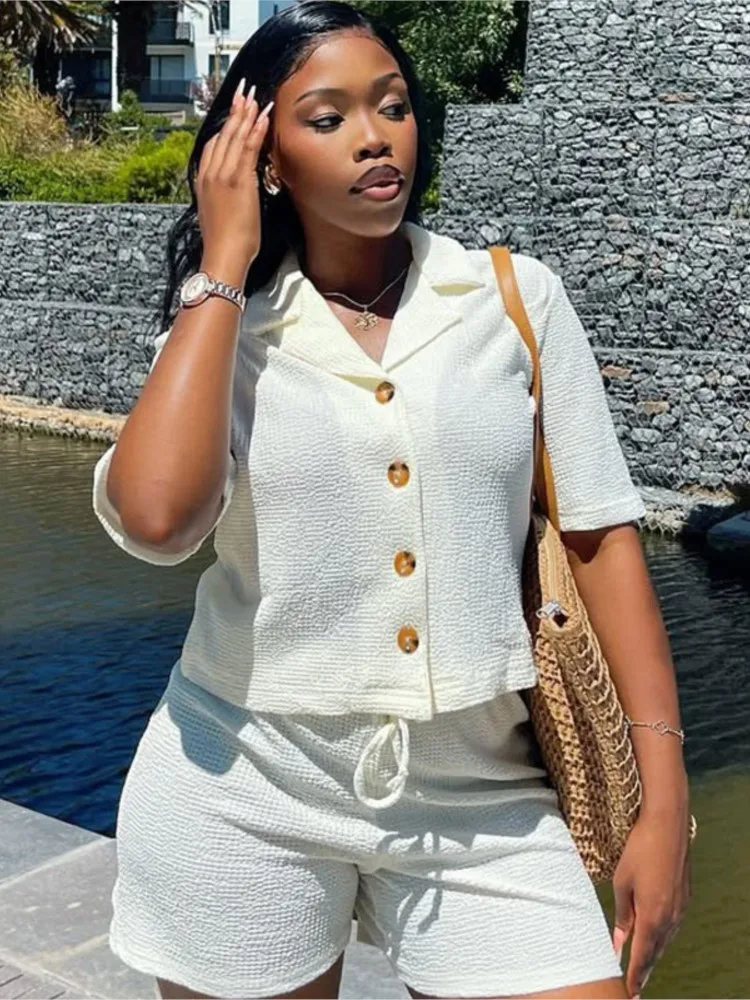 2025 Summer 2 Piece Sets Woman Outfit Fashion Casual Commuting Button Top And Drawstring Shorts Turn-down Collar Two Piece Set
2025 Summer 2 Piece Sets Woman Outfit Fashion Casual Commuting Button Top And Drawstring Shorts Turn-down Collar Two Piece Set