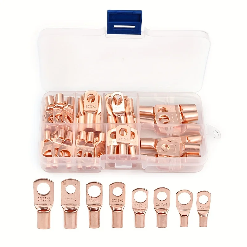 60PCS Tinned Copper SC Bare Terminals Lug Ring Seal Wire Connectors Bare Wire Cable Crimped Soldered Terminal Kit SC6-SC25
60PCS Tinned Copper SC Bare Terminals Lug Ring Seal Wire Connectors Bare Wire Cable Crimped Soldered Terminal Kit SC6-SC25