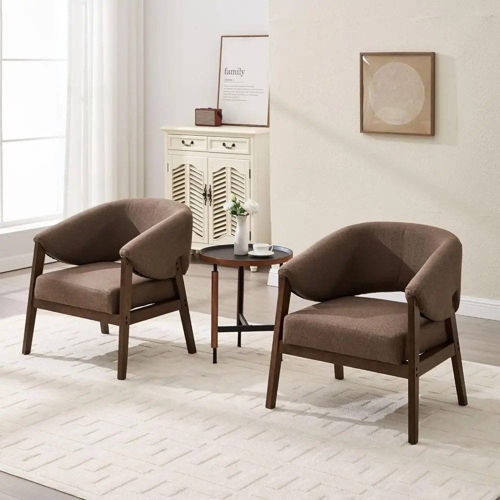 Brown Upholstered Accent Chairs Set o 2, ern Bedroom Living Room Chair Armchair Reading Nook Chairs, Lounge Chair with Walnut Wo
Brown Upholstered Accent Chairs Set o 2, ern Bedroom Living Room Chair Armchair Reading Nook Chairs, Lounge Chair with Walnut Wo