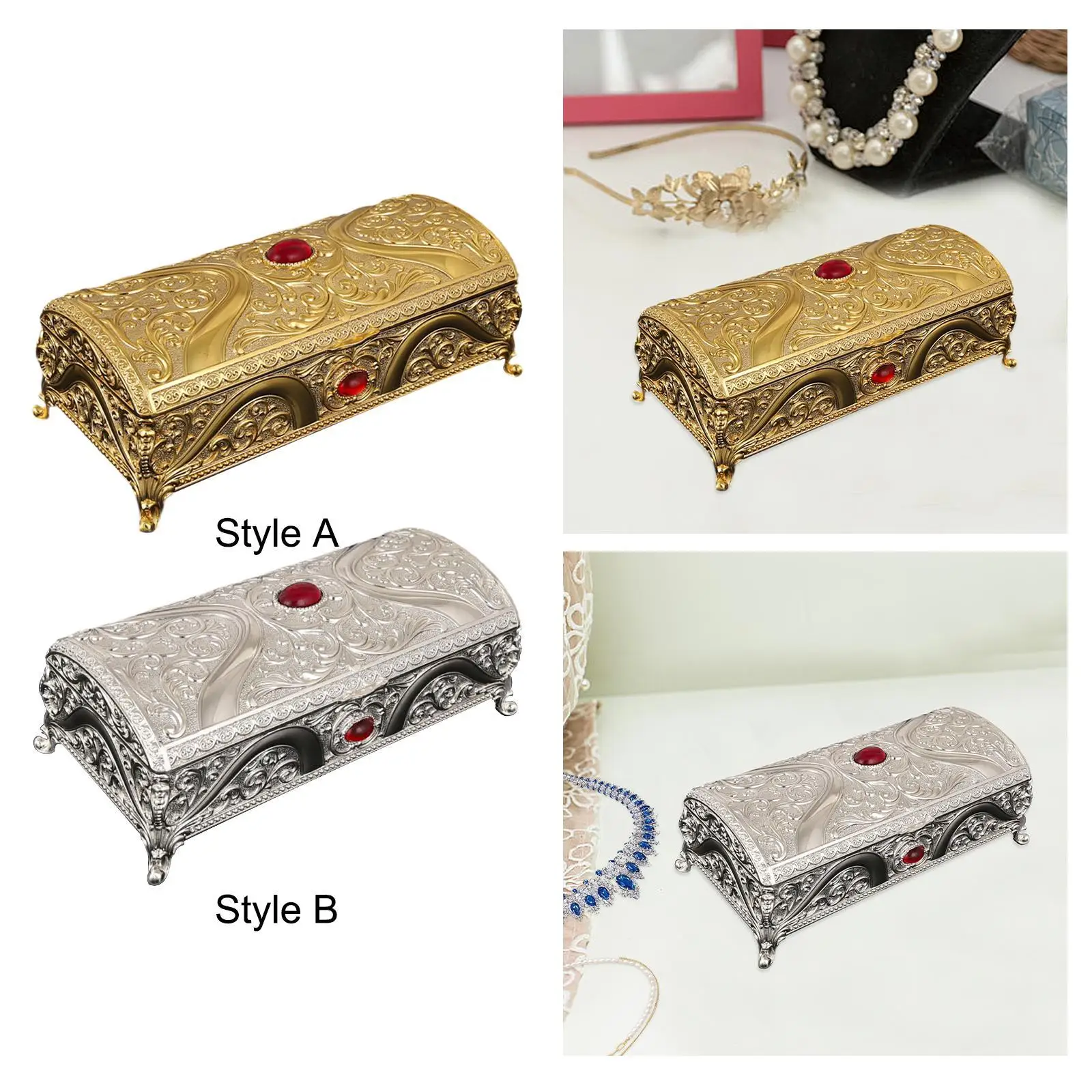 Metal Jewelry Box Vintage Style Collectible Desktop Treasure Box Jewelry Case for Necklaces Earrings Bracelets Rings Brooches
Metal Jewelry Box Vintage Style Collectible Desktop Treasure Box Jewelry Case for Necklaces Earrings Bracelets Rings Brooches