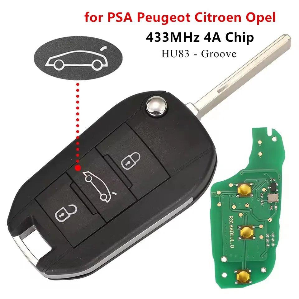 Сменный выкидной ключ-пульт KEYECU, 3 кнопки, 433 МГц, чип 4A для PSA Peugeot, Citroen C3 C4 C5, Fiat Scudo Doblo, Opel Corsa
Сменный выкидной ключ-пульт KEYECU, 3 кнопки, 433 МГц, чип 4A для PSA Peugeot, Citroen C3 C4 C5, Fiat Scudo Doblo, Opel Corsa