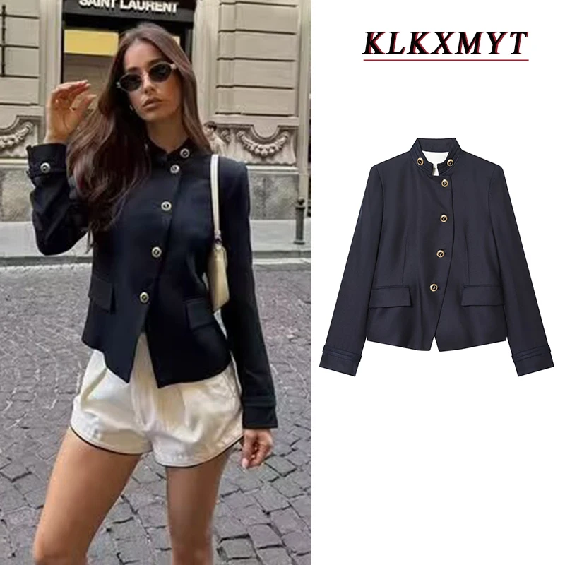 2026 New Women Golden Button Slim Suit Jacket Coats Spring Autumn Solid Single Breasted Stand Collar Suit Elegant Black Blazer
2026 New Women Golden Button Slim Suit Jacket Coats Spring Autumn Solid Single Breasted Stand Collar Suit Elegant Black Blazer