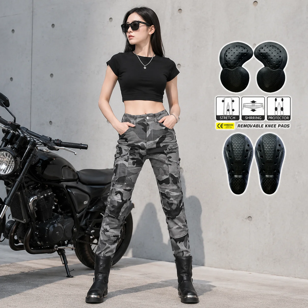 Women Camo Motorcycle Riding Jeans High Waist CE Protective Anti-Fall Biker Pants Retro Breathable Denim Trousers
Women Camo Motorcycle Riding Jeans High Waist CE Protective Anti-Fall Biker Pants Retro Breathable Denim Trousers