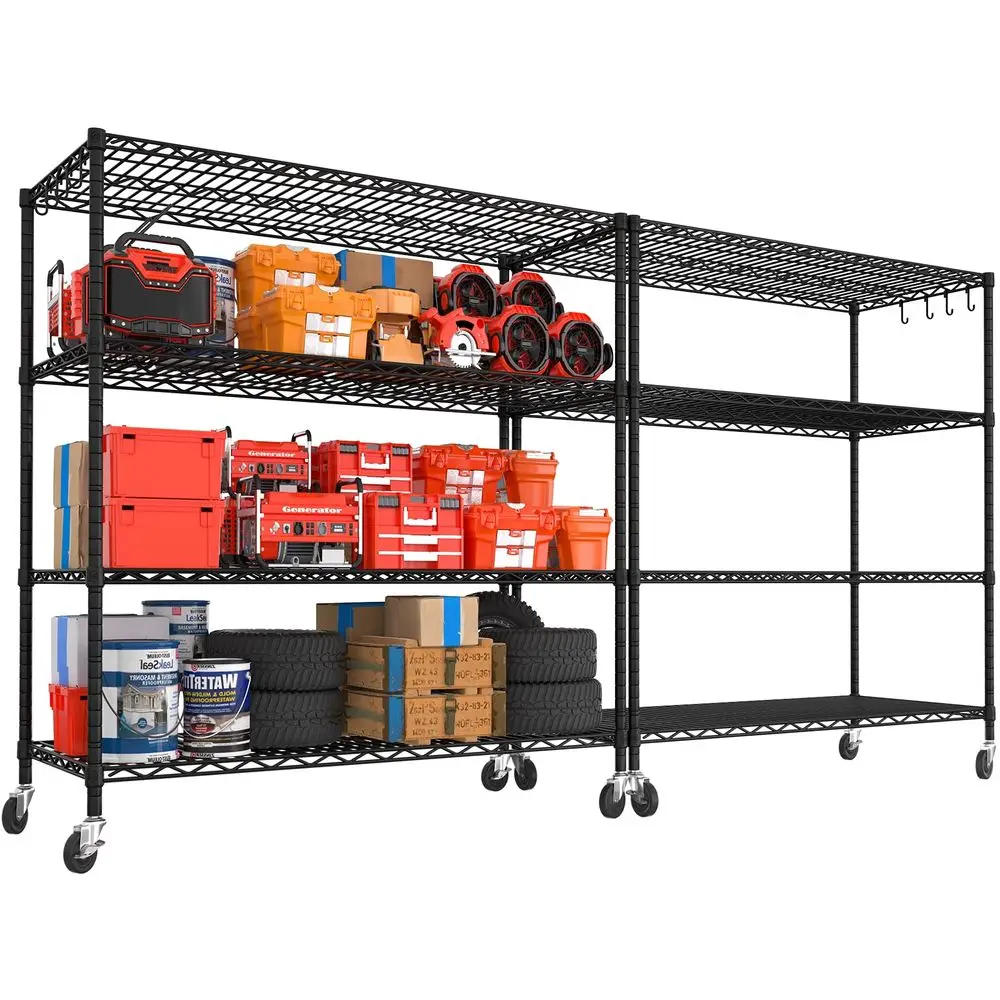2 Packs 55.5 W x 24 D x 80 H Heavy Duty Wire Storage Shelves with Wheels, 4 Tier Adjustable NSF Commercial Garage Shelving Unit
2 Packs 55.5 W x 24 D x 80 H Heavy Duty Wire Storage Shelves with Wheels, 4 Tier Adjustable NSF Commercial Garage Shelving Unit