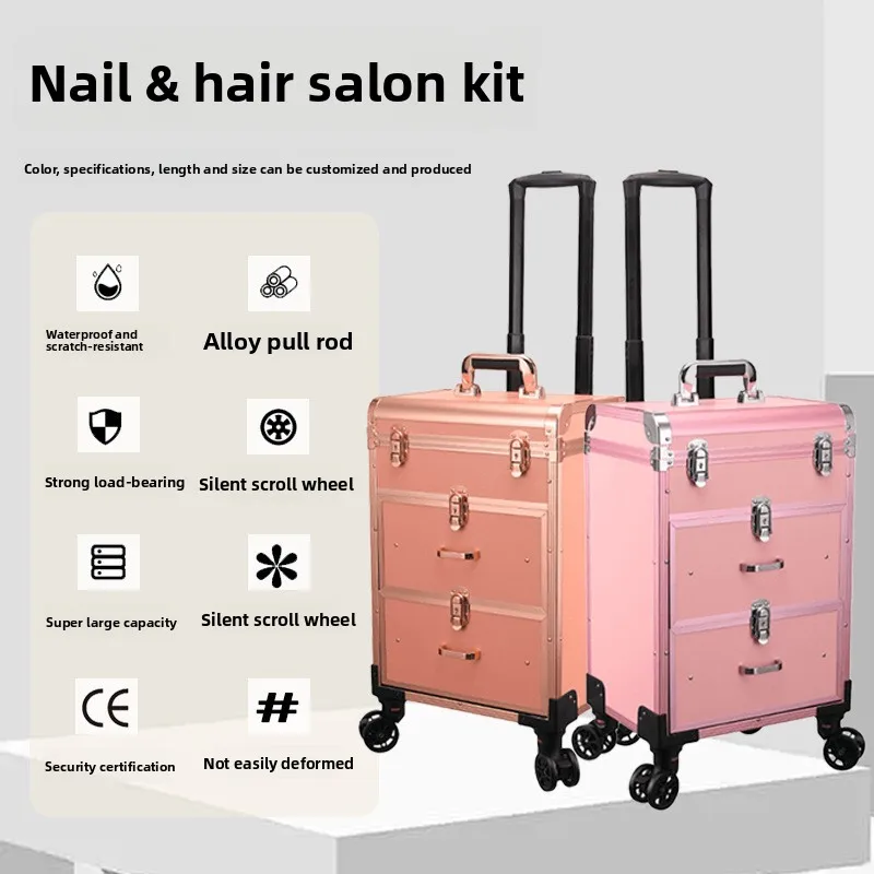 Large Capacity Dual Layer Aluminum Roller Makeup Case Professional Hair Nail on Wheels Stock Makeup Rolling Case Makeup Box
Large Capacity Dual Layer Aluminum Roller Makeup Case Professional Hair Nail on Wheels Stock Makeup Rolling Case Makeup Box