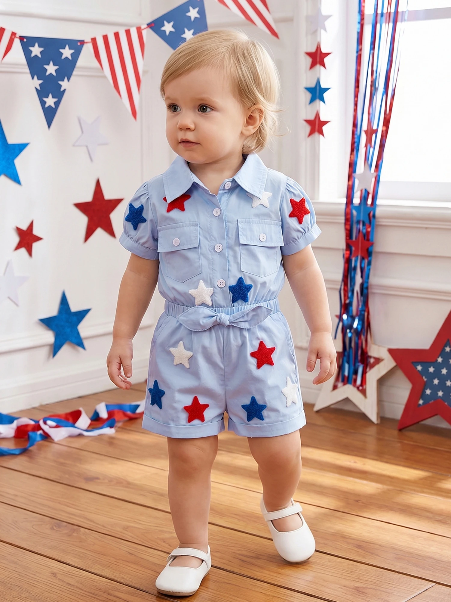 Adorable Toddler Girls Patriotic Romper with Cute Heart Embroidery and Ruffled Sleeves for Independence Day Celebration Outfit
Adorable Toddler Girls Patriotic Romper with Cute Heart Embroidery and Ruffled Sleeves for Independence Day Celebration Outfit