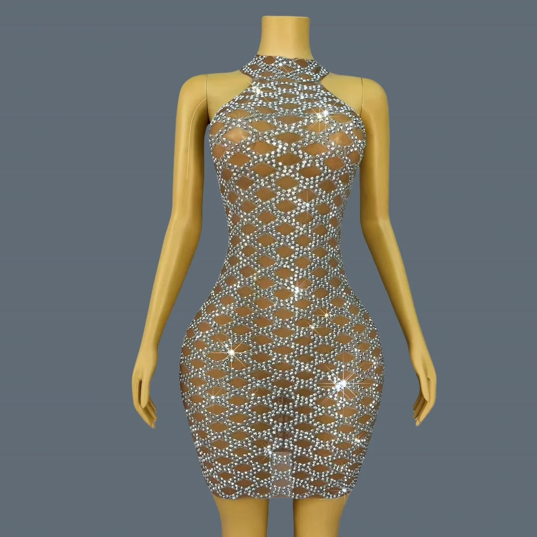 Women High-end Silver Crystals Mini Dress Sparkly Chic Ball Dress Sheer Mesh Sleeveless Birthday Party Sexy Dress linggejiaodian
Women High-end Silver Crystals Mini Dress Sparkly Chic Ball Dress Sheer Mesh Sleeveless Birthday Party Sexy Dress linggejiaodian