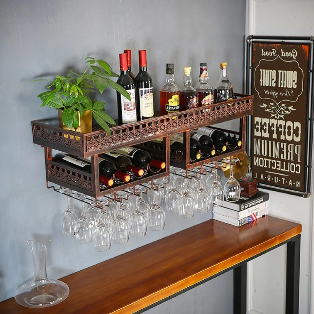 Large Bronze Metal Rack Shelf Wall Mounted, Wall Mount Racks with Glass Holder Wine Bottles Holder Wine Storage
Large Bronze Metal Rack Shelf Wall Mounted, Wall Mount Racks with Glass Holder Wine Bottles Holder Wine Storage