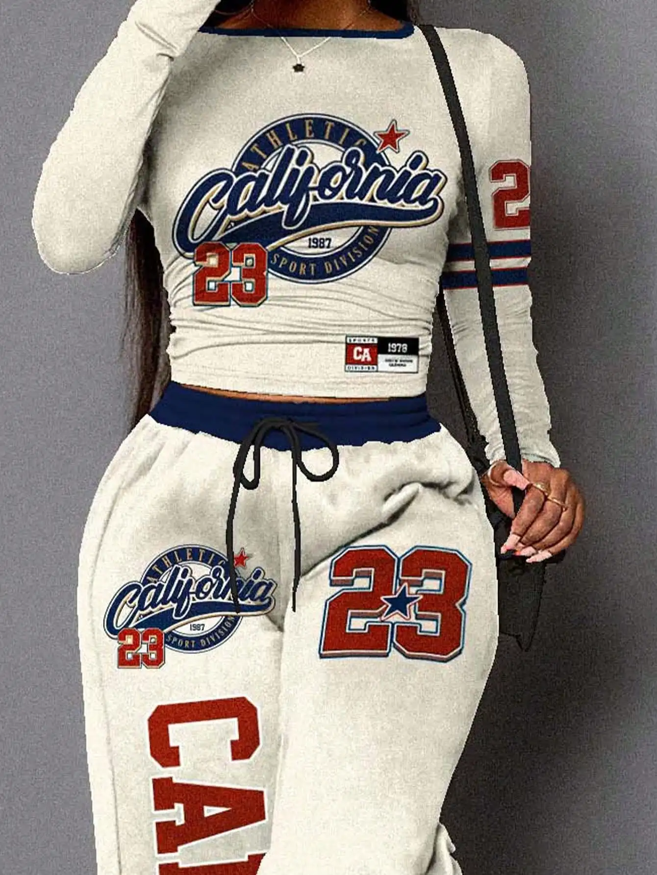 Women Casual Streetwear 2 Piece Set Long Sleeve Top And Sweatpants With California 23 Graphic
Women Casual Streetwear 2 Piece Set Long Sleeve Top And Sweatpants With California 23 Graphic