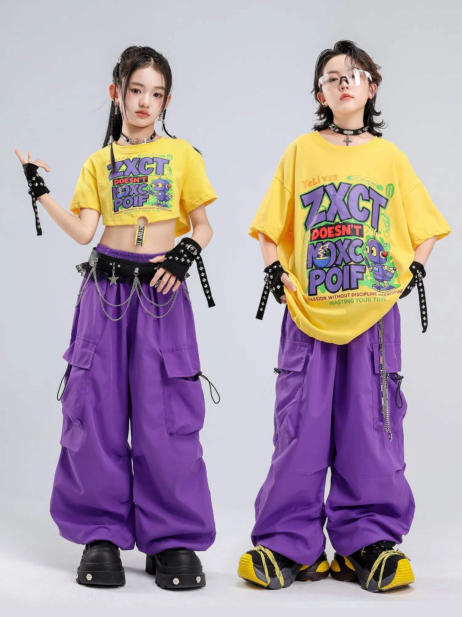 Kids Hip Hop Dance Clothes Summer Girls Boys Yellow Tops Purple Pants Jazz Performance Costume Short Sleeves Street Wear BL19273
Kids Hip Hop Dance Clothes Summer Girls Boys Yellow Tops Purple Pants Jazz Performance Costume Short Sleeves Street Wear BL19273
