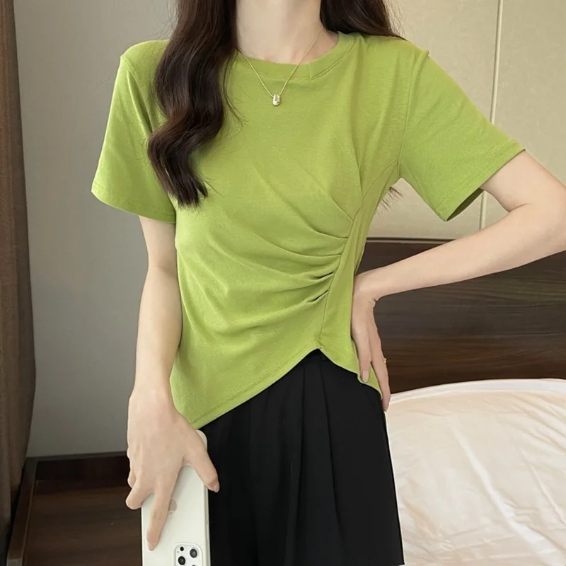 Simple Versatile Summer Solid Color Round Neck Women's Irregular Pleats Fashion Versatile Slim Fit Short Sleeved T-shirt Tops
Simple Versatile Summer Solid Color Round Neck Women's Irregular Pleats Fashion Versatile Slim Fit Short Sleeved T-shirt Tops