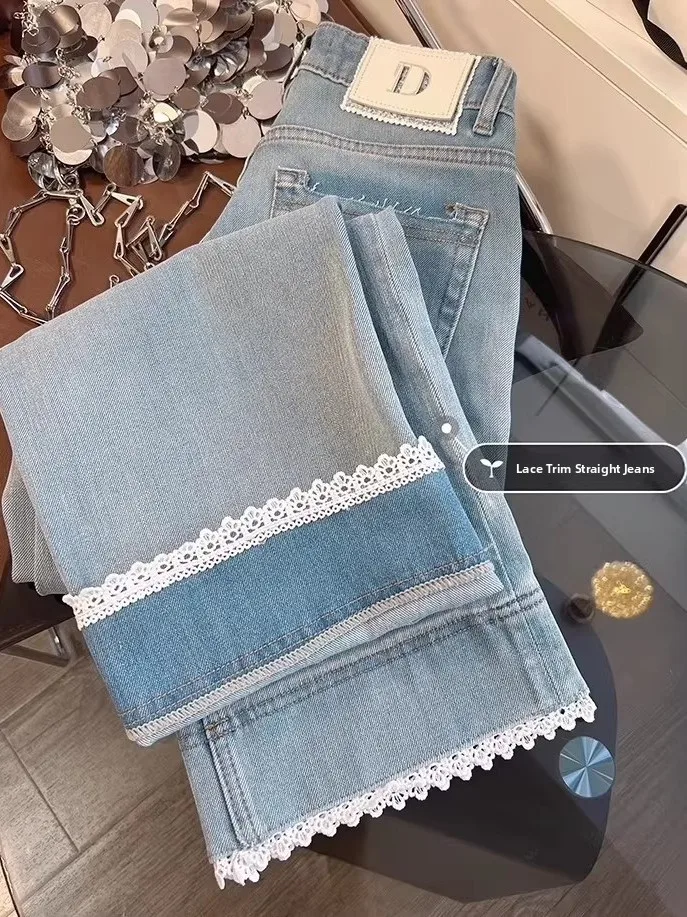 Lace Trim Wide Leg Jeans Women's High Waist Straight Leg Nine Tenth Pants Spring Autumn New Style plus Size Pear Body Shape
Lace Trim Wide Leg Jeans Women's High Waist Straight Leg Nine Tenth Pants Spring Autumn New Style plus Size Pear Body Shape