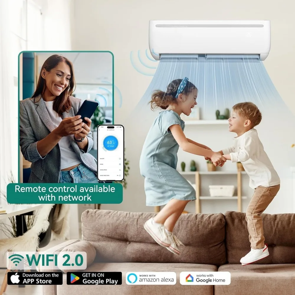 12000 BTU Mini Split Heat Pump, Wifi Inverter Ductless AC 750 Sq.Ft, Alexa Compatible 17 SEER2 208-230V, Installation Kit,Custom
12000 BTU Mini Split Heat Pump, Wifi Inverter Ductless AC 750 Sq.Ft, Alexa Compatible 17 SEER2 208-230V, Installation Kit,Custom