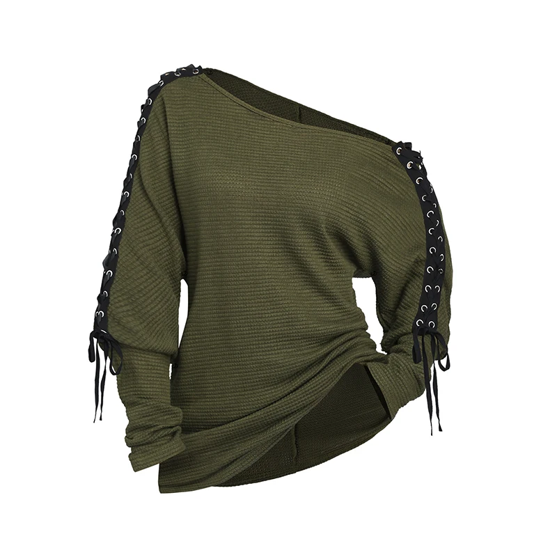 Dressfo New Women's Top Lace Up Grommet Top Solid Color Skew Neck Long Lantern Sleeve Casual Top
Dressfo New Women's Top Lace Up Grommet Top Solid Color Skew Neck Long Lantern Sleeve Casual Top