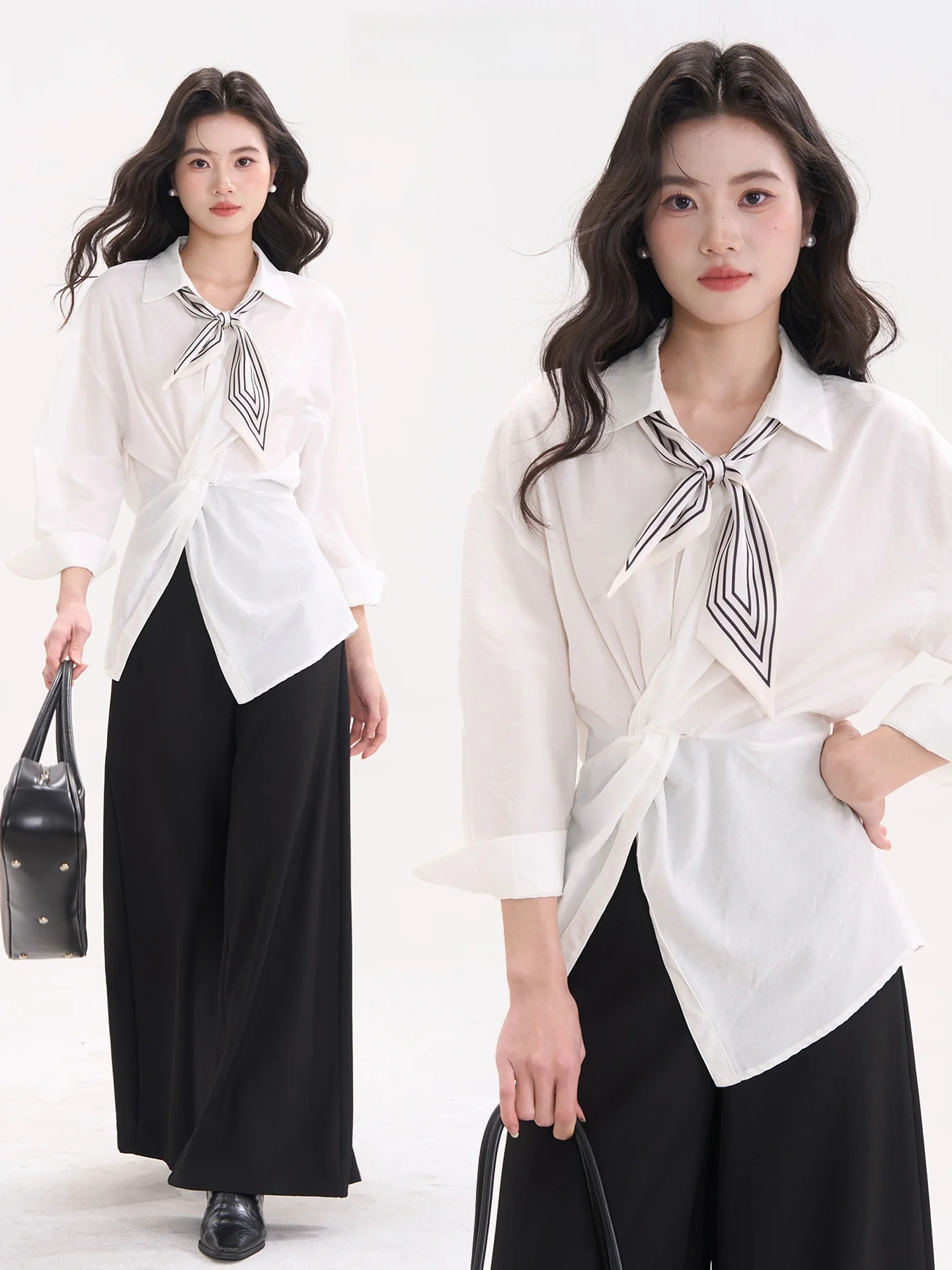 Ele V-Ne Silk Scarf irt Long Sve Knot Design Commute Sle Women's Spring Faion Casual Slim Fit Korean Version
Ele V-Ne Silk Scarf irt Long Sve Knot Design Commute Sle Women's Spring Faion Casual Slim Fit Korean Version