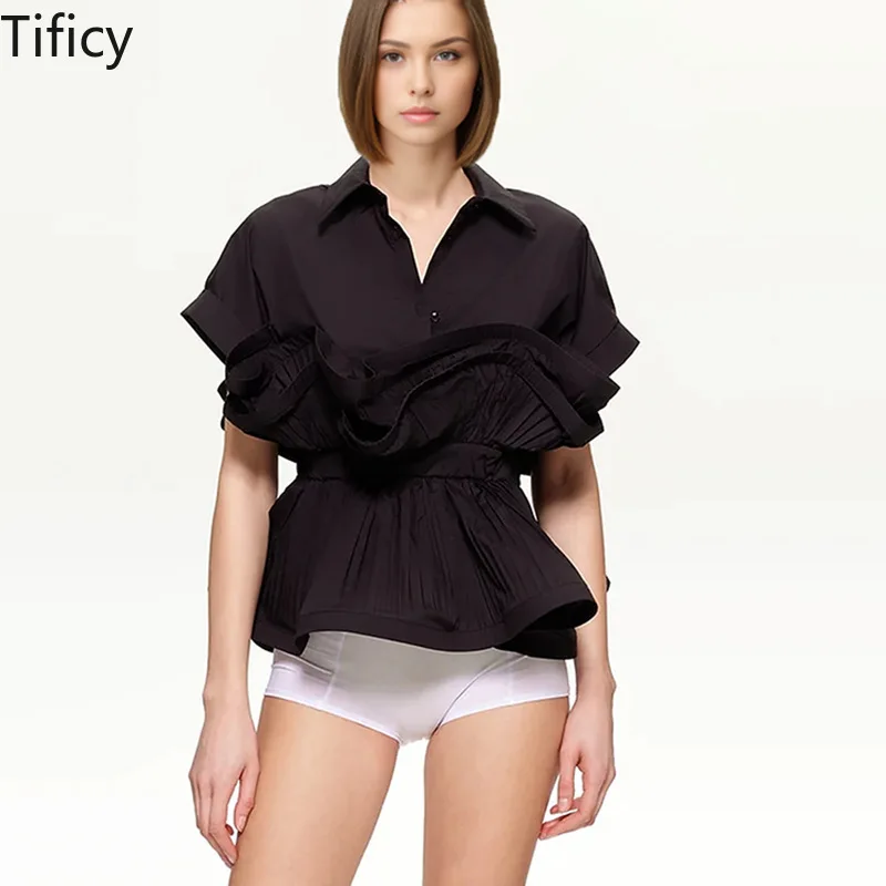 2024 Summer New Women's Fashion Lapel Ruffle Stitching Design Sense Waist Slim Luxury Short-sleeved Shirt Tops
2024 Summer New Women's Fashion Lapel Ruffle Stitching Design Sense Waist Slim Luxury Short-sleeved Shirt Tops