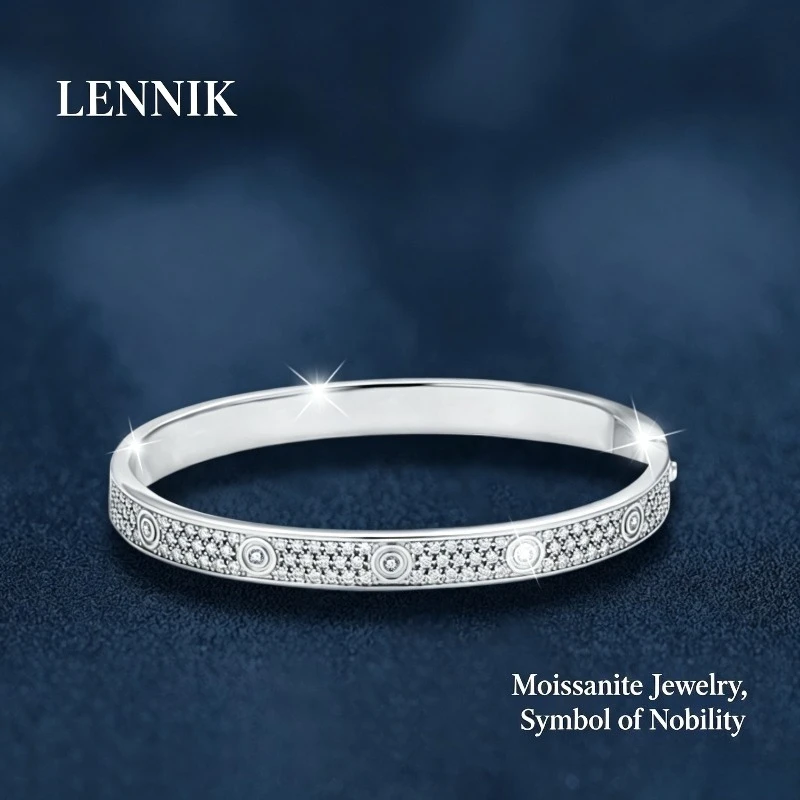 LENNIK S925 Sterling Silver Starry Sky Full Pave Moissanite Bangle High Version Luxury Open Cuff Hand Jewelry for Women
LENNIK S925 Sterling Silver Starry Sky Full Pave Moissanite Bangle High Version Luxury Open Cuff Hand Jewelry for Women