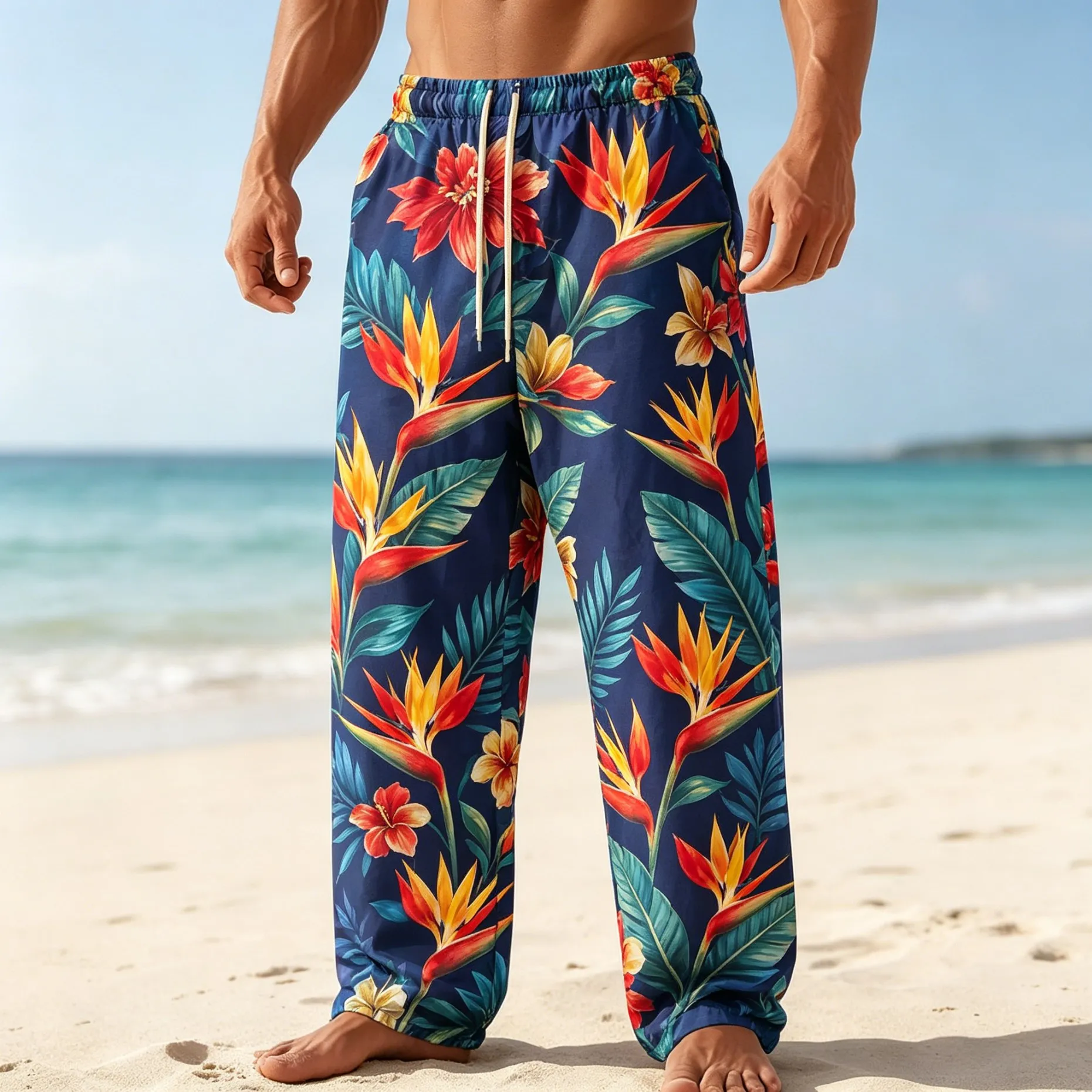 Men's Tropical Bird of Paradise Print Drawstring Jogger Pants, Casual Loose Trousers for Spring Summer Beach & Daily Wear
Men's Tropical Bird of Paradise Print Drawstring Jogger Pants, Casual Loose Trousers for Spring Summer Beach & Daily Wear