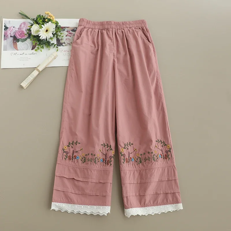 Spring Sweet Mori Girl Floral Embroidered Pants Women Elastic Waist Casual Loose Straight Pants
Spring Sweet Mori Girl Floral Embroidered Pants Women Elastic Waist Casual Loose Straight Pants