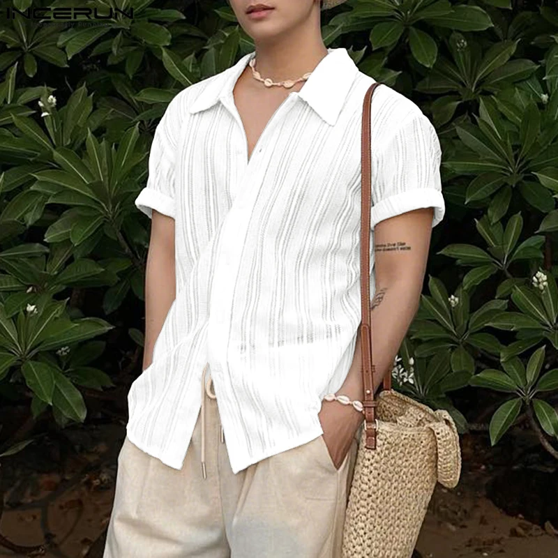 INCERUN Men Shirt Solid Color Lapel Short Sleeve Button Casual Men Clothing Streetwear Vacation See Through Oversize Male Shirts
INCERUN Men Shirt Solid Color Lapel Short Sleeve Button Casual Men Clothing Streetwear Vacation See Through Oversize Male Shirts