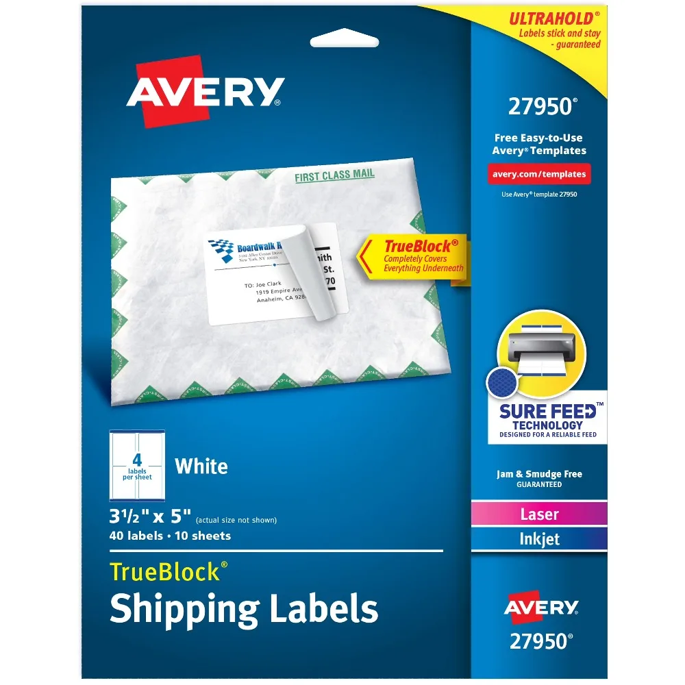 Shipping Labels White 3.5 x 5 Inches TrueBlock Paper for Laser and Inkjet Printer Pack of 40 Adhesive Mailing Stickers
Shipping Labels White 3.5 x 5 Inches TrueBlock Paper for Laser and Inkjet Printer Pack of 40 Adhesive Mailing Stickers