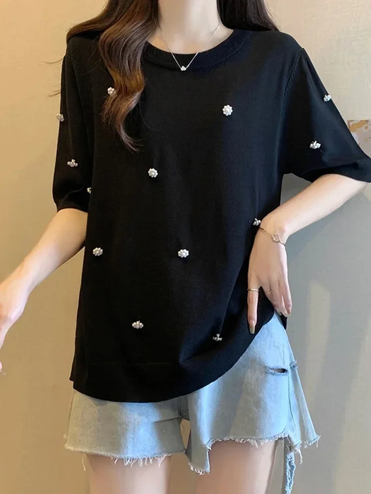 Korean Vintage Knit Sweater for Women Flower Beading Elegant Fashion Stylish Pullover Tops 2024 Summer Short Sleeve Jumpers
Korean Vintage Knit Sweater for Women Flower Beading Elegant Fashion Stylish Pullover Tops 2024 Summer Short Sleeve Jumpers
