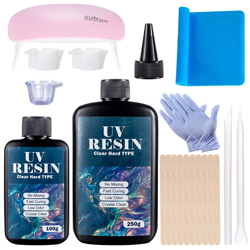 Hard UV Resin Glue Kit Fast Curing Epoxy Resin UV Glue with Mixing Tools for Starter Supplies for Art Craft Jewelry Making DIY
Hard UV Resin Glue Kit Fast Curing Epoxy Resin UV Glue with Mixing Tools for Starter Supplies for Art Craft Jewelry Making DIY