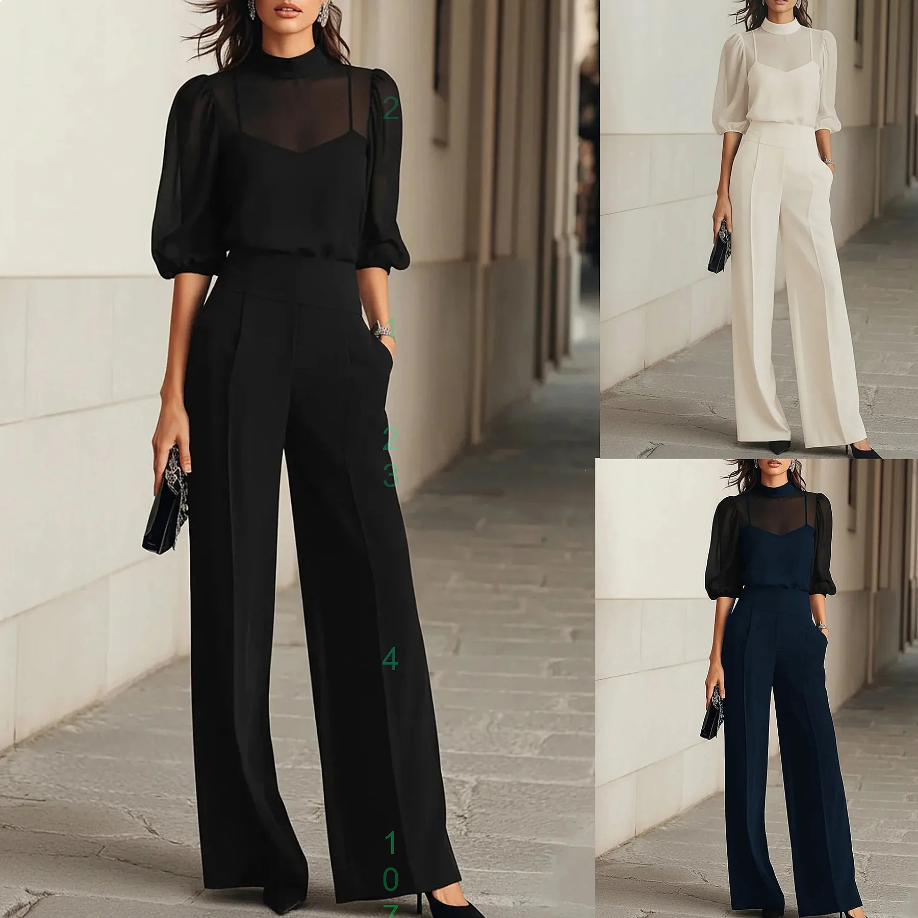 Elegant Matching Set Black Sheer Patchwork Wide Leg Pants Jumpsuit Playsuit Sets Spring Summer
Elegant Matching Set Black Sheer Patchwork Wide Leg Pants Jumpsuit Playsuit Sets Spring Summer
