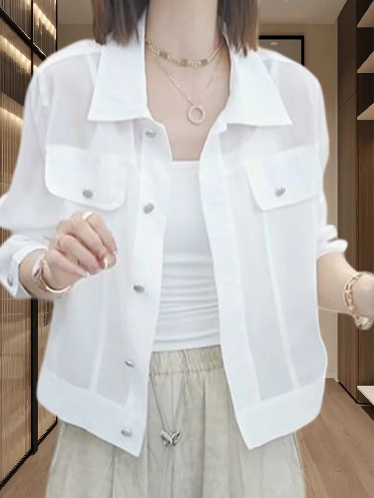 White Long Sleeve Women's Shirt Short Thin Sun Protection Casual Loose Fit Printed Open Cardigan Design Spring Summer 2026
White Long Sleeve Women's Shirt Short Thin Sun Protection Casual Loose Fit Printed Open Cardigan Design Spring Summer 2026