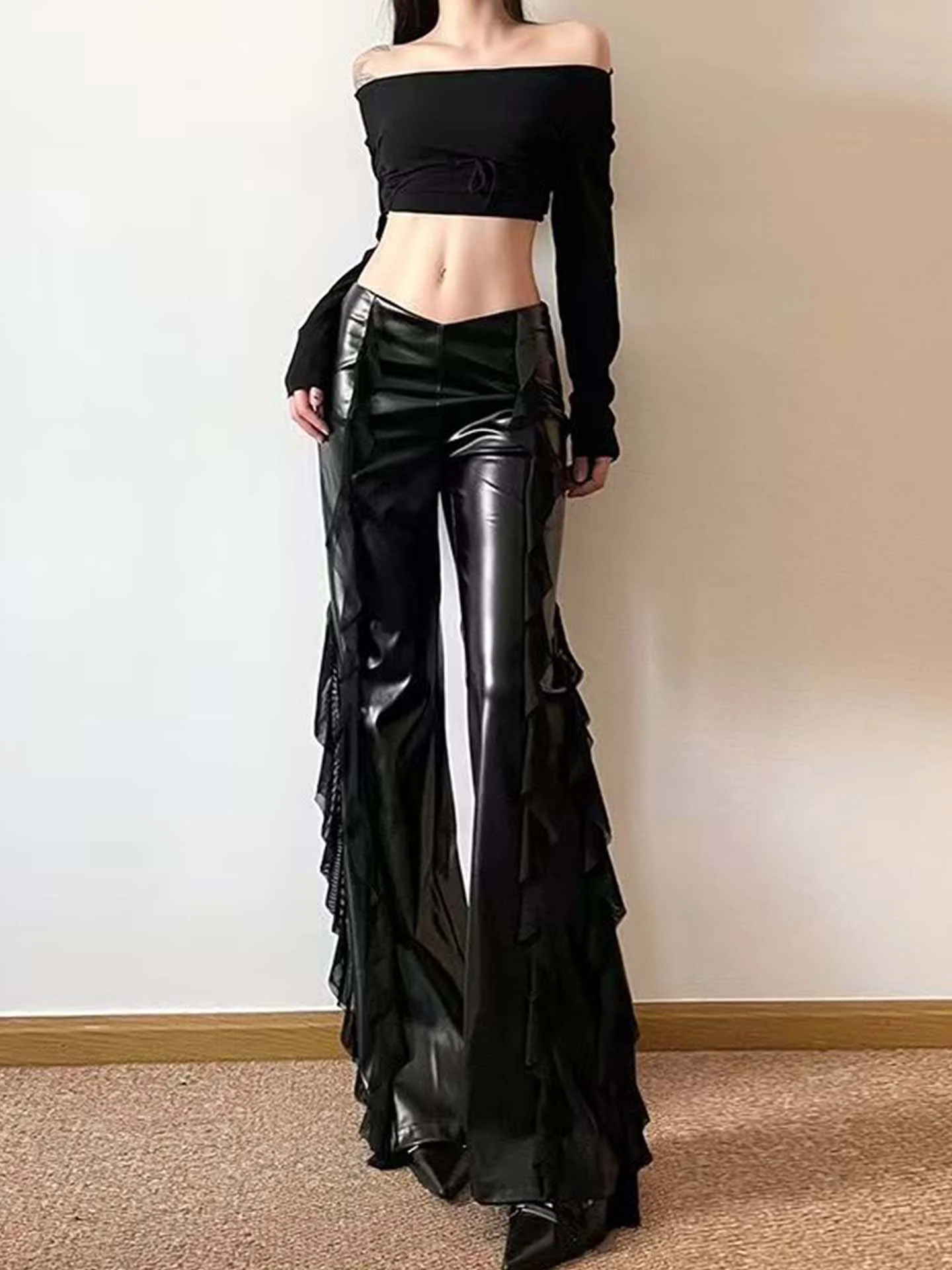 Street Sle Casual Pants Women's High Waist Flared PU Leather Patchwork Lace Trim Casual Pants Spicy Girl Simple Pure Color
Street Sle Casual Pants Women's High Waist Flared PU Leather Patchwork Lace Trim Casual Pants Spicy Girl Simple Pure Color