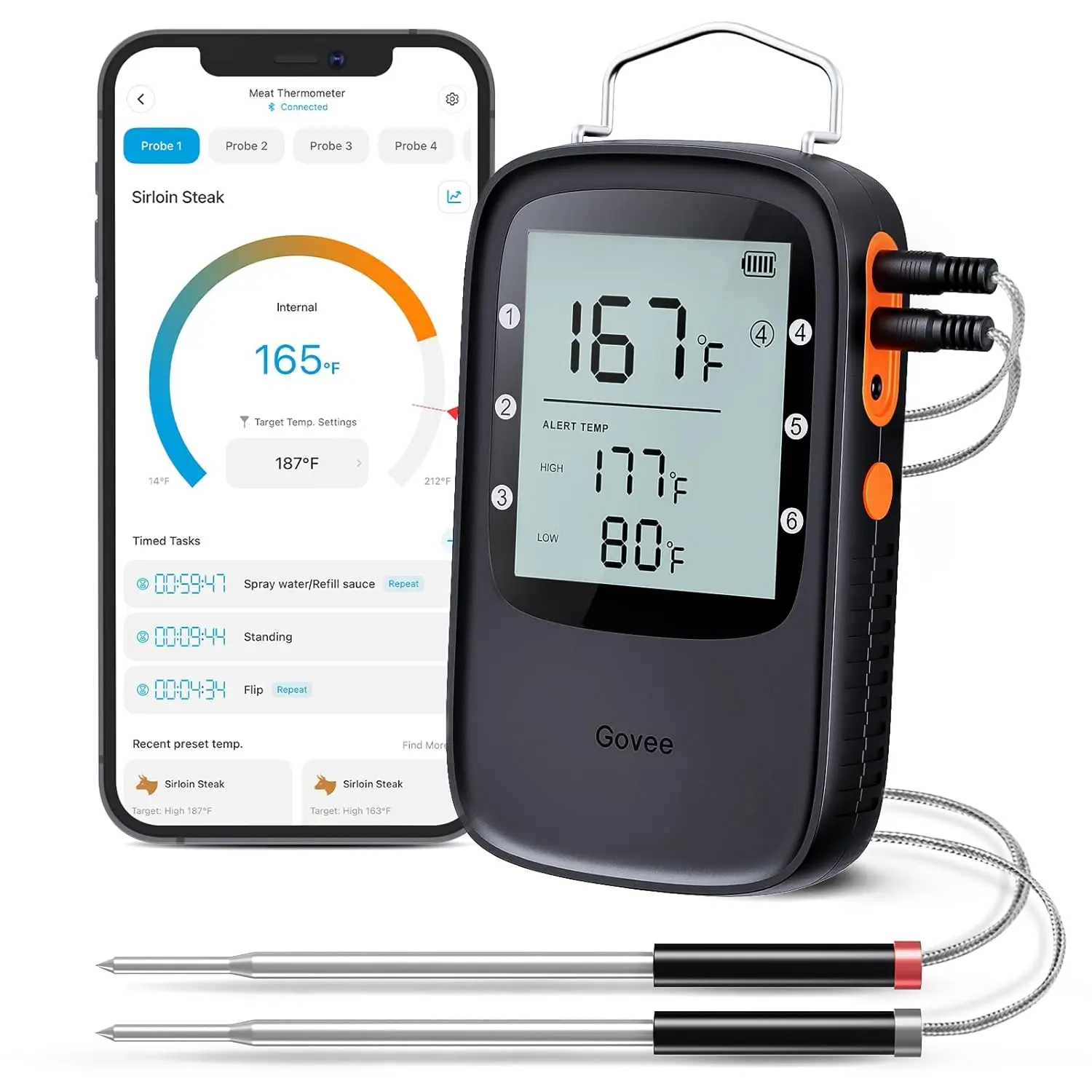 Bluetooth-термометр для мяса, беспроводной термометр для гриля и духовки, цифровой термометр для гриля с 2 датчиками, режим таймера, Smart
Bluetooth-термометр для мяса, беспроводной термометр для гриля и духовки, цифровой термометр для гриля с 2 датчиками, режим таймера, Smart