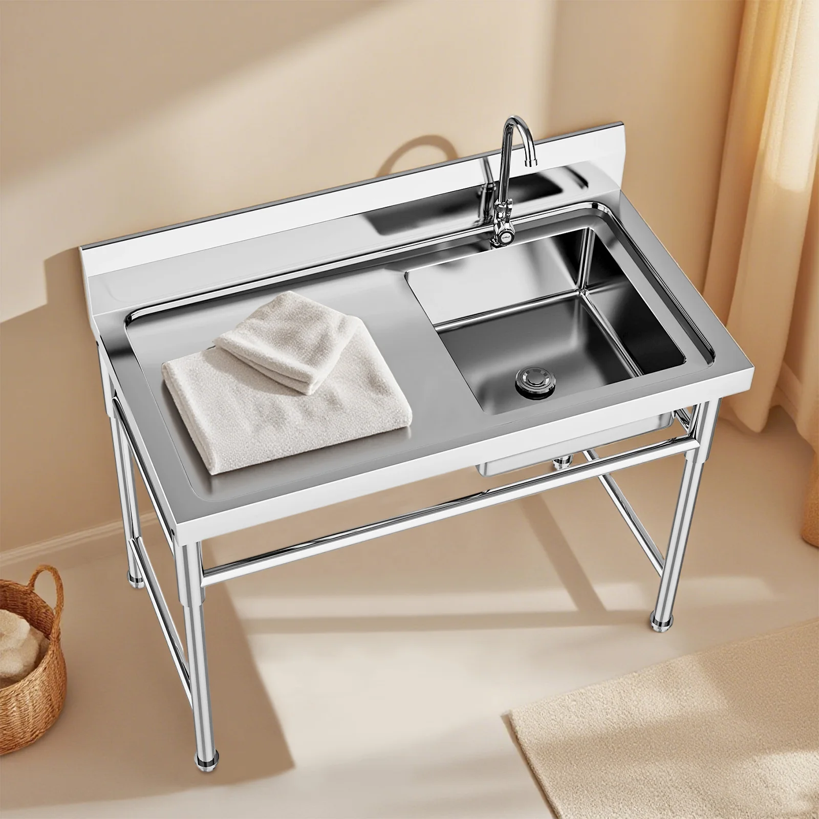 304 Stainless Steel Prep & Utility Sink w/Workbench Free Standing Outdoor Single Bowl Commercial Kitchen Sink for Restaurant and Kitchen
304 Stainless Steel Prep & Utility Sink w/Workbench Free Standing Outdoor Single Bowl Commercial Kitchen Sink for Restaurant and Kitchen