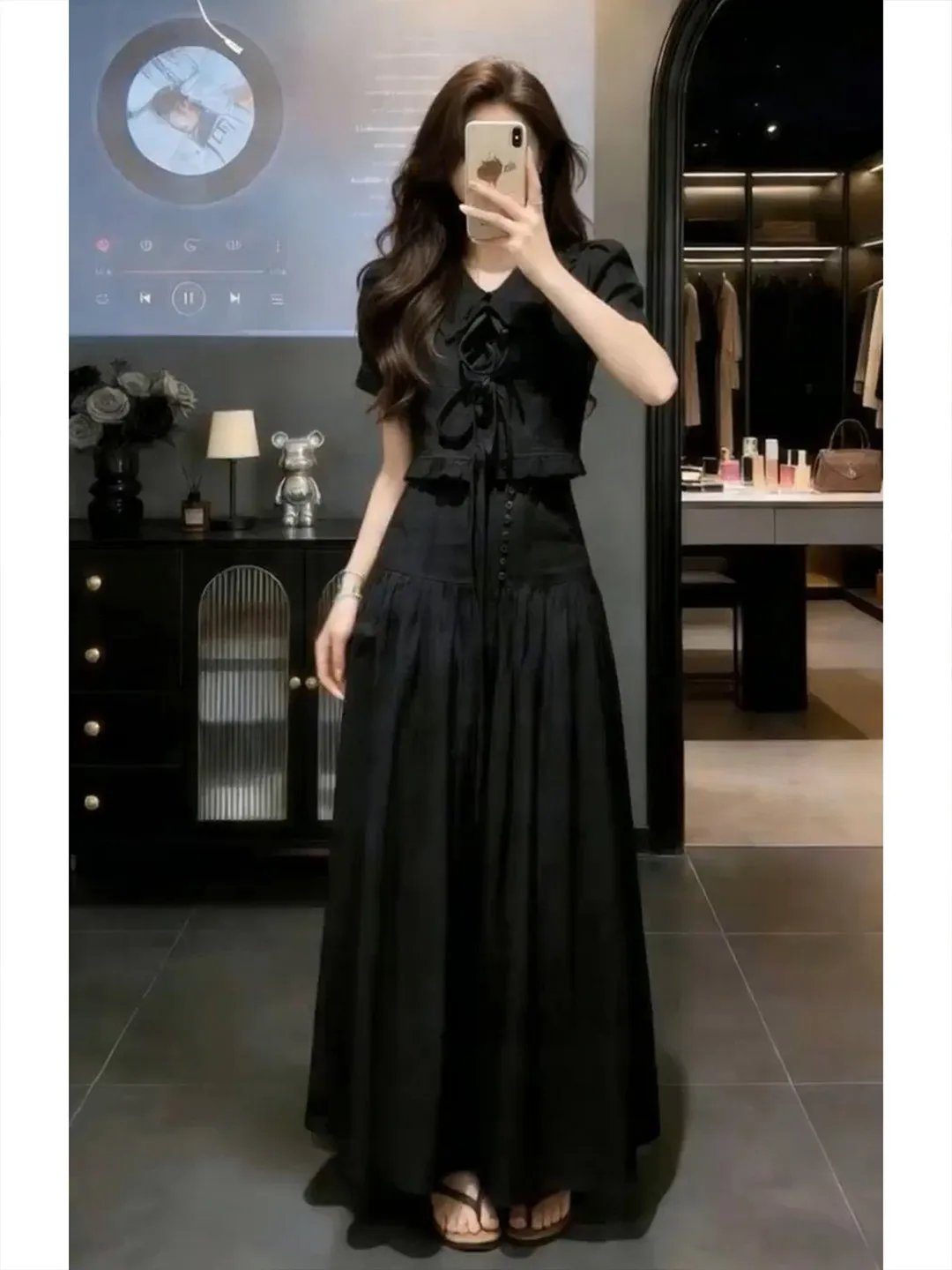 Hebe Style Black Long Dress Set Women's Summer New Fashionable Complete Set Short Sleeve Breathable Casual Home Date Wear
Hebe Style Black Long Dress Set Women's Summer New Fashionable Complete Set Short Sleeve Breathable Casual Home Date Wear