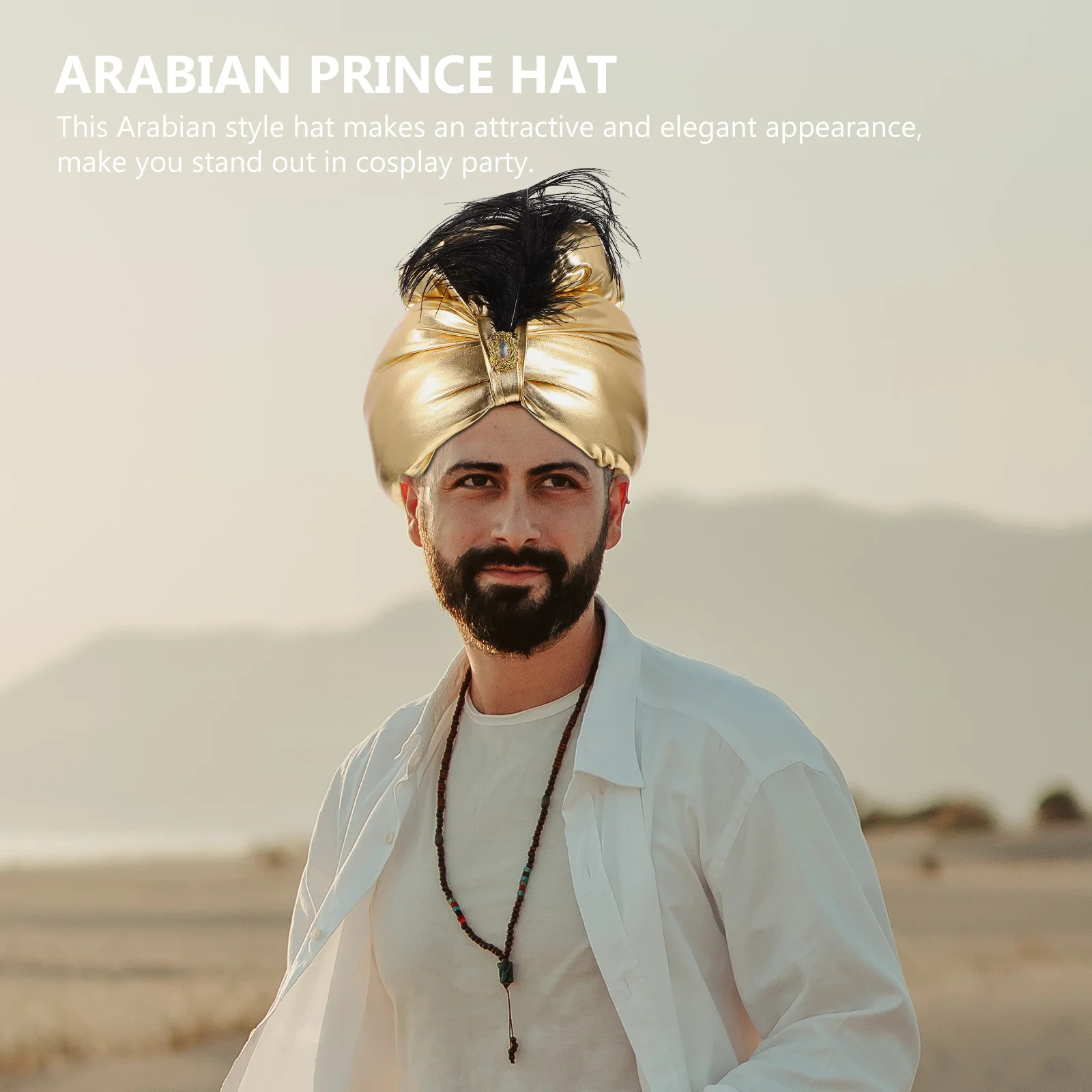 Elegant Golden Arabian Hat with Plume Fine Craftsmanship Masquerade Party Cap Cosplay Prince Headwear for Halloween Performance
Elegant Golden Arabian Hat with Plume Fine Craftsmanship Masquerade Party Cap Cosplay Prince Headwear for Halloween Performance
