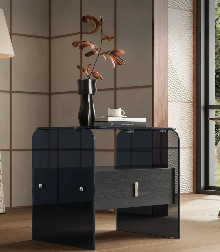 Italian minimalist creative bedside table black glass storage cabinet modern simple bedroom high-end bedside table
Italian minimalist creative bedside table black glass storage cabinet modern simple bedroom high-end bedside table