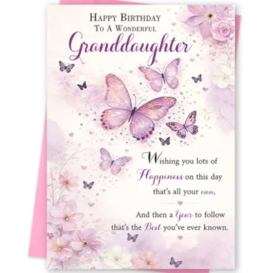 Birthday Card for Granddaughter, Granddaughter Birthday Card, Birthday Gifts for Granddaughter, Beautiful Butterfly Floral Gree
Birthday Card for Granddaughter, Granddaughter Birthday Card, Birthday Gifts for Granddaughter, Beautiful Butterfly Floral Gree