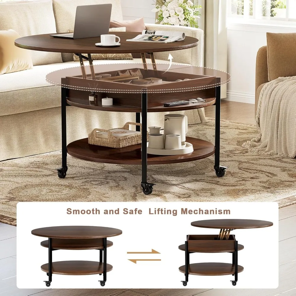 Round Lift Top Coffee Table with Wheels, 26.77'' Rolling Center Table with Storage and Compartment, Customized
Round Lift Top Coffee Table with Wheels, 26.77'' Rolling Center Table with Storage and Compartment, Customized