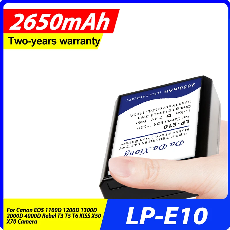 7,4 V 2650mAh LP-E10 Новая батарея для Canon EOS Rebel T3 T5 T6 T7, Kiss X50, Kiss X70, EOS 1100D 1200D 1300D 2000D камера
7,4 V 2650mAh LP-E10 Новая батарея для Canon EOS Rebel T3 T5 T6 T7, Kiss X50, Kiss X70, EOS 1100D 1200D 1300D 2000D камера
