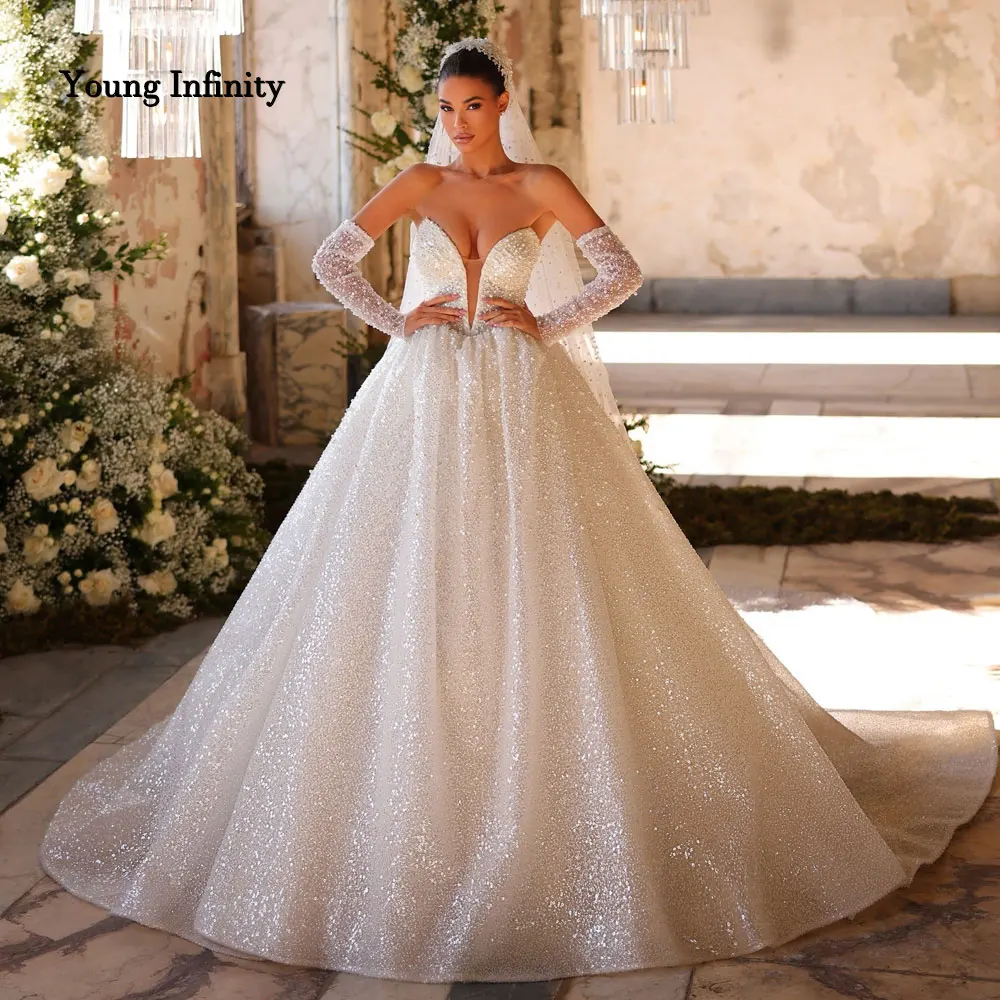 Luxury Ball Gown Wedding Dress 2025 Bridal Gown Detachable Sleeves Beading Sequins Fabric Chapel Train Woman Vestidos De Novia
Luxury Ball Gown Wedding Dress 2025 Bridal Gown Detachable Sleeves Beading Sequins Fabric Chapel Train Woman Vestidos De Novia