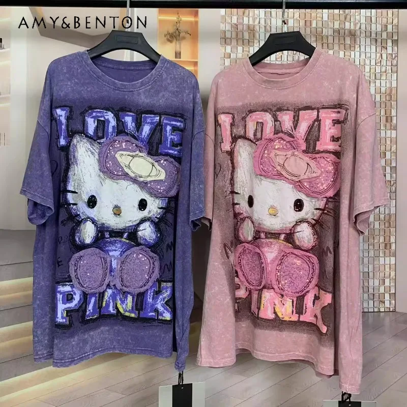 Summer New T-shirt Heavy Industry Washing Water Cute Embroidery Medium And Long Loose Short-sleeved Tshirts Oversized Top Ladies
Summer New T-shirt Heavy Industry Washing Water Cute Embroidery Medium And Long Loose Short-sleeved Tshirts Oversized Top Ladies