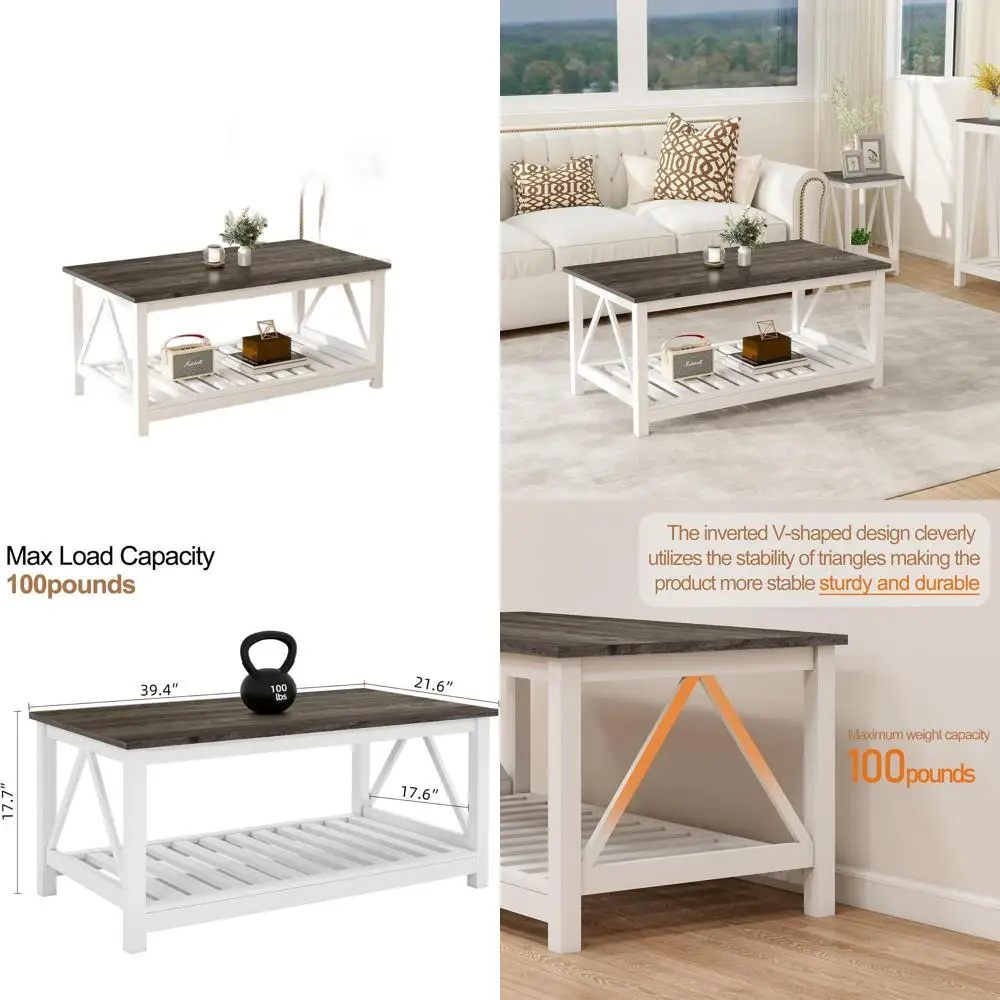 2-Tier White Oak Coffee Table with Slat Shelves and V-Shaped Design for Living Room
2-Tier White Oak Coffee Table with Slat Shelves and V-Shaped Design for Living Room
