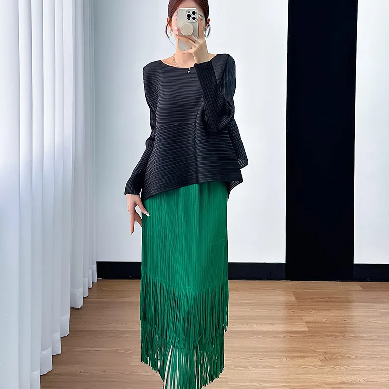 Design Long Sleeve Top Tassel High Waist Skinny Halter Dress Two Piece Miyake Summer Women's Pleated Irregular Solid Colour
Design Long Sleeve Top Tassel High Waist Skinny Halter Dress Two Piece Miyake Summer Women's Pleated Irregular Solid Colour