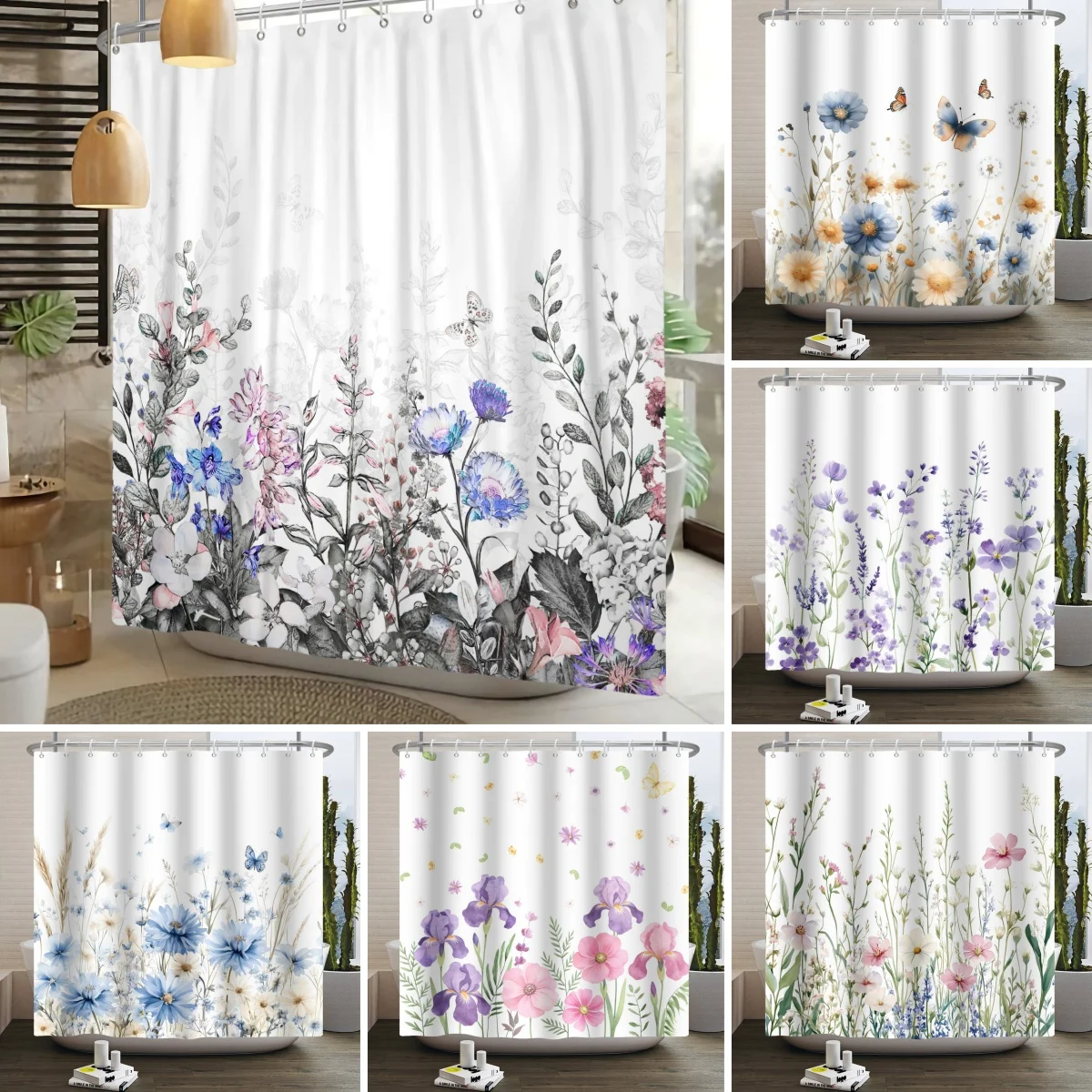 Waterproof Shower Curtain Natural Floral Wildflowers Butterflies Watercolor Pattern Bathroom Decor Splash Resistant Bath Curtain
Waterproof Shower Curtain Natural Floral Wildflowers Butterflies Watercolor Pattern Bathroom Decor Splash Resistant Bath Curtain