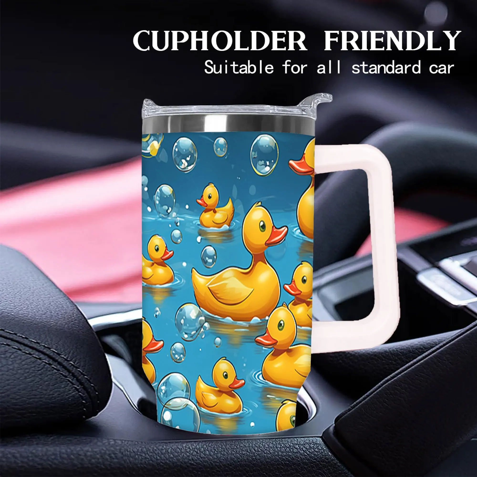 1pc 40oz Cute Rubber Duckies Pattern Tumbler, Double Wall Vacuum Insulated Travel Mug, Spill Proof Lid, Gift for Dad, Mom, Ideal for Christmas, Father's Day, Birthday Gift, Coffee Cup
1pc 40oz Cute Rubber Duckies Pattern Tumbler, Double Wall Vacuum Insulated Travel Mug, Spill Proof Lid, Gift for Dad, Mom, Ideal for Christmas, Father's Day, Birthday Gift, Coffee Cup