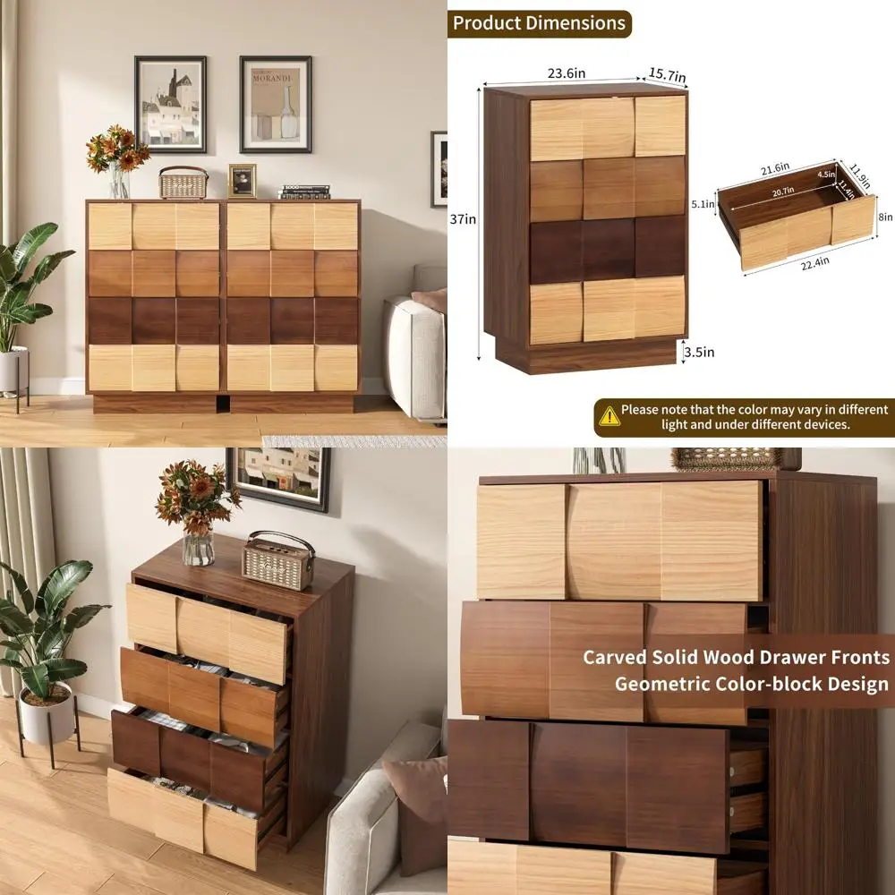 Комод из массива дерева с 8 ящиками и современный комод с 4 ящиками и художественной градиентной отделкой.
Комод из массива дерева с 8 ящиками и современный комод с 4 ящиками и художественной градиентной отделкой.