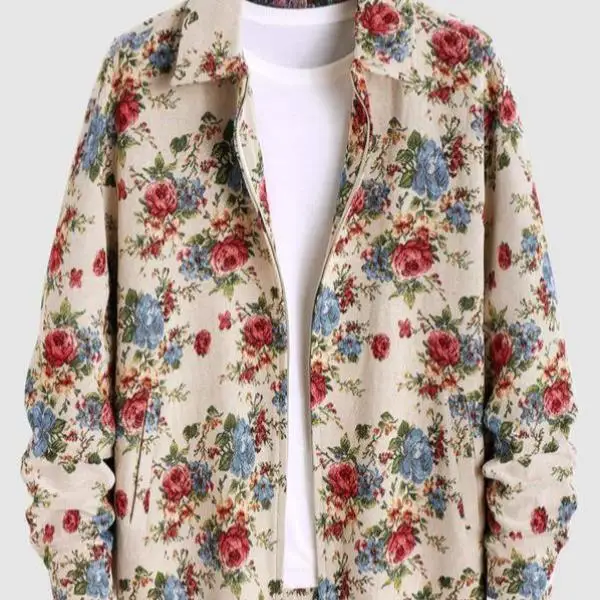 Men's Floral Print Zipper Jaet ort Sle V-Ne Seven Sve Middle-aged And ly People's Clothing Casual Faion
Men's Floral Print Zipper Jaet ort Sle V-Ne Seven Sve Middle-aged And ly People's Clothing Casual Faion